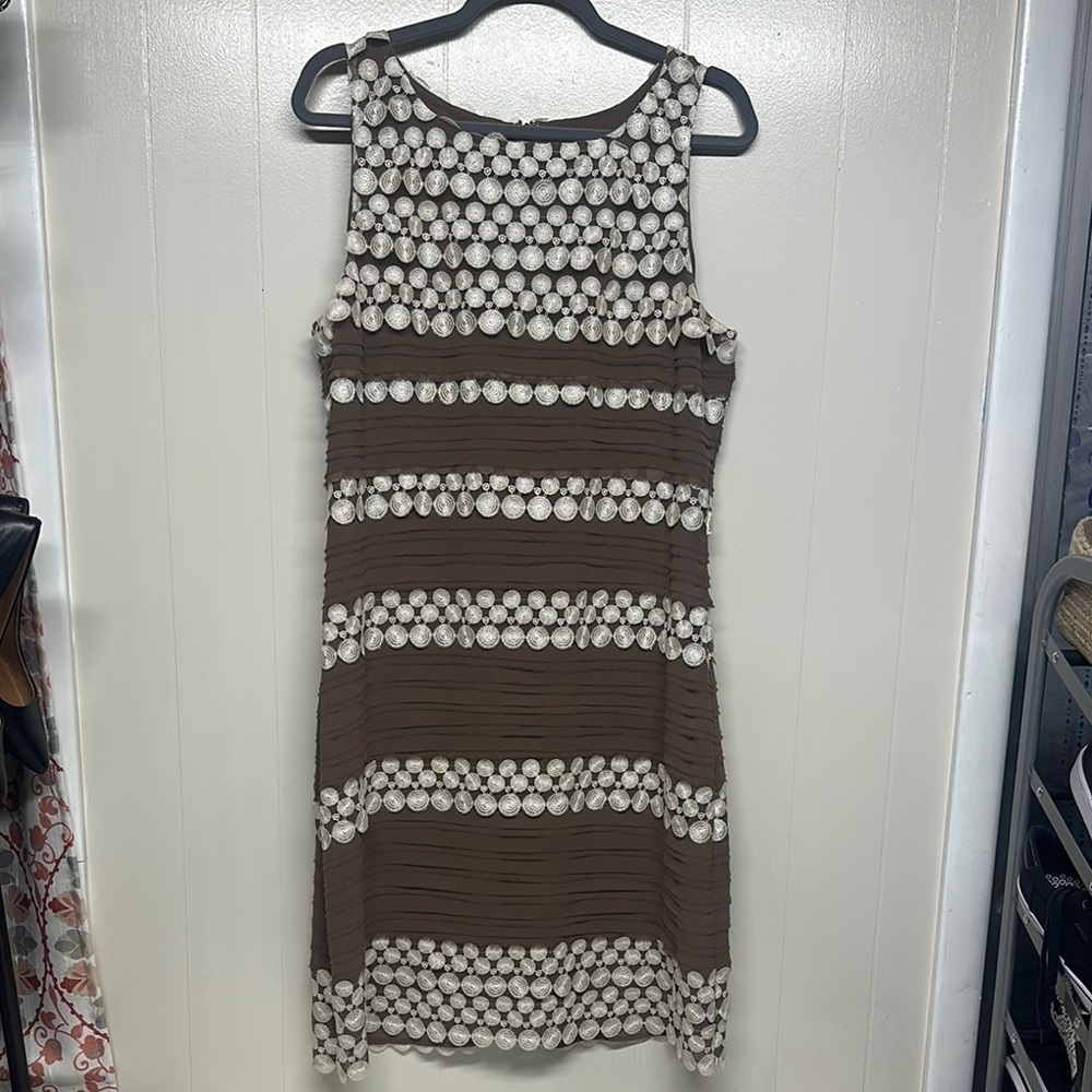 Phase Eight 12 Praline/Cream Layered Lace Occasion Shift Dress & Shrug